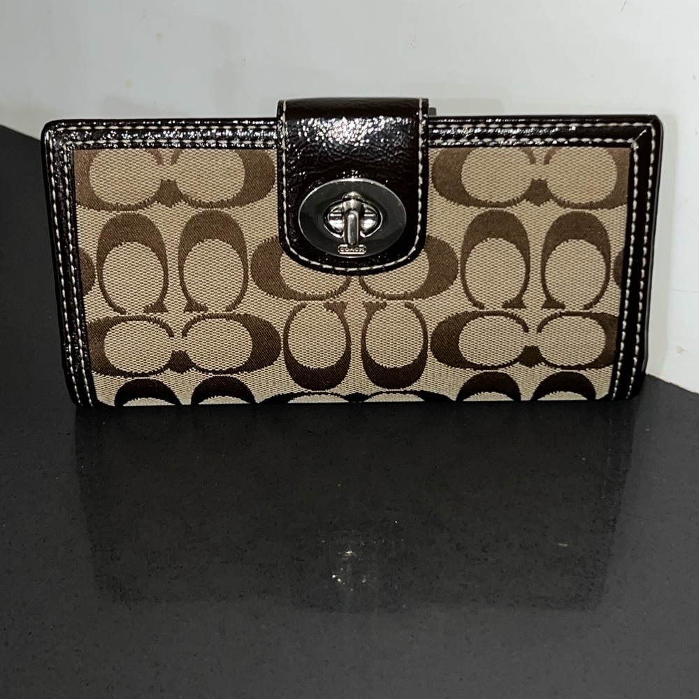 Coach Signature Brown and Tan Clutch - Picture 3 of 4